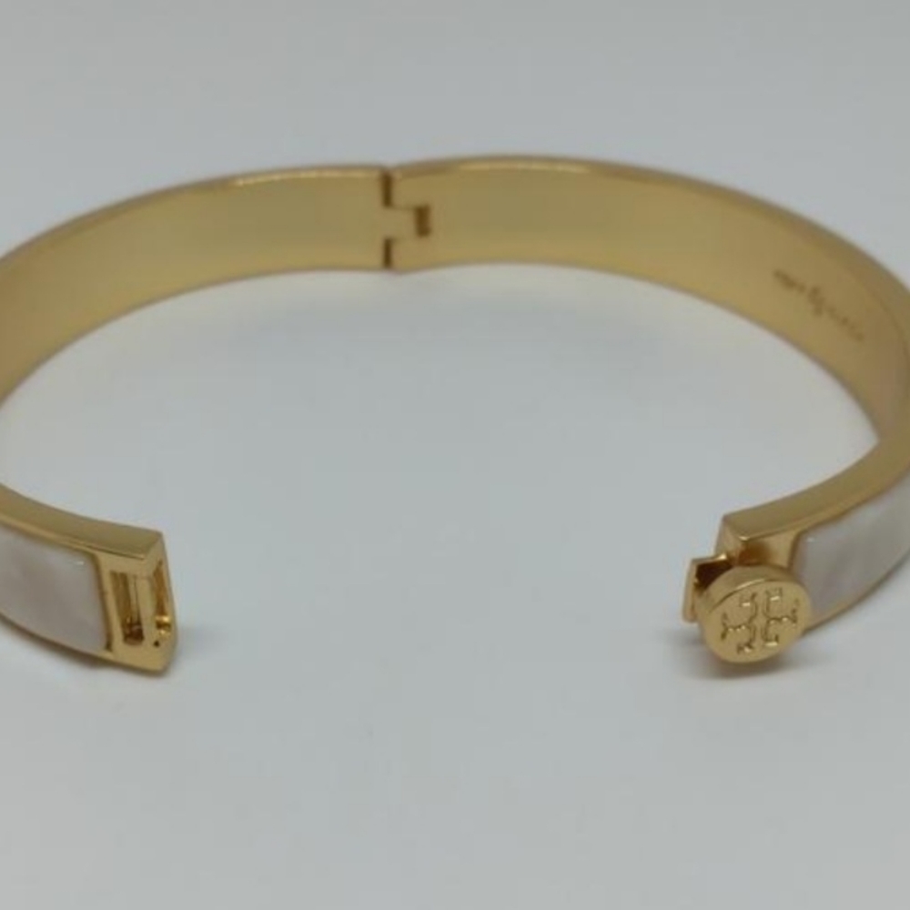 SOLD! Tory Burch Natural MOP & Matte Gold Bangle Style Bracelet - Picture 5 of 8